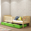 Detská jednolôžková posteľ KUBUŚ 80X160 s matracom a zásuvkou, borovicová/zelená