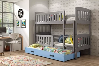 Trojlôžko KUBUŚ 90X200 s matracom a zásuvkou, grafit/modrá