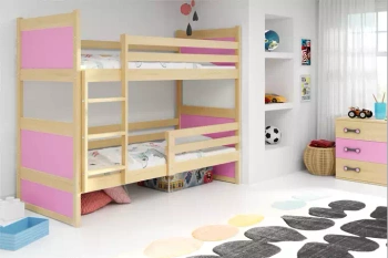 Juniorská poschodová posteľ RICO 90X190 s matracom, borovicová/ružová
