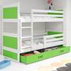 Juniorská poschodová posteľ RICO 90X200 s matracom a zásuvkou, biela/zelená