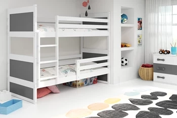 Poschodová posteľ pre mladých RICO 90X200 s matracom, biela/grafitová