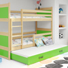 Juniorská trojmiestna posteľ RICO 90X200 so zásuvkou, borovicová/zelená