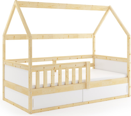 SMART 2 HOUSE jednolôžková posteľ 80X160 s matracom a úložným priestorom, prírodné drevo