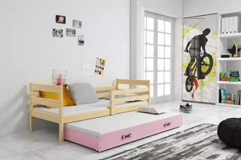 Výsuvná posteľ pre mladých ERYK 80X190 s matracom a zásuvkou, borovicová/ružová