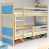 Poschodová posteľ pre mladých RICO 90X200 s matracom, borovicová/modrá