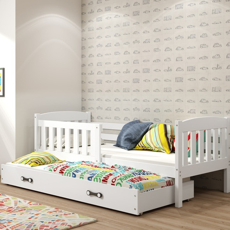 Výsuvná posteľ pre mladých KUBUŚ 90X190 s matracom a zásuvkou, biela