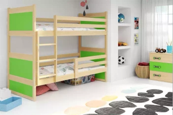 Juniorská poschodová posteľ RICO 90X190 s matracom, borovicová/zelená