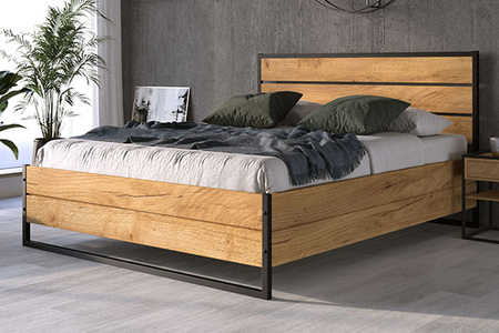 LOFT spálňová posteľ 160X200 s matracom a kontajnerom, dubové drevo