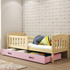 KUBUŚ 90X190 jednolôžková posteľ pre mladých so zásuvkou, borovicová/ružová