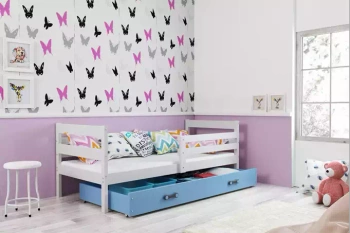 Jednolôžková posteľ pre dospievajúcich ERYK 90x190 so zásuvkou, biela/modrá