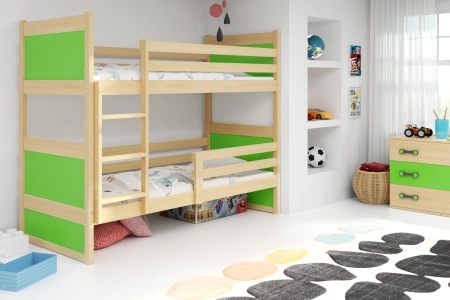 Juniorská poschodová posteľ RICO 90X200 s matracom, borovicová/zelená