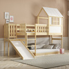 Poschodová posteľ so šmykľavkou - mezanín, domček z prírodného dreva 90x200