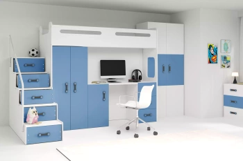 MAX 4 80X200 jednolôžková posteľ pre mladých s písacím stolom, modrá