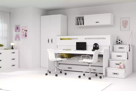 MAX 1 80X200 trojlôžková posteľ pre mladých s písacím stolom, biela