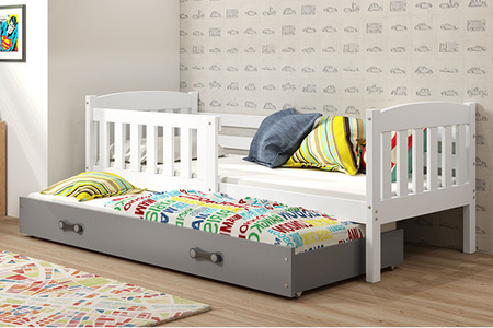 Výsuvná posteľ pre mladých KUBUŚ 90X200 so zásuvkou, biela/grafit