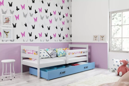 Jednolôžková posteľ pre mladých ERYK 90X200 so zásuvkou, biela/modrá