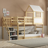 Poschodová posteľ so schodmi a baldachýnom - medziposchodie z prírodného dreva 90x200