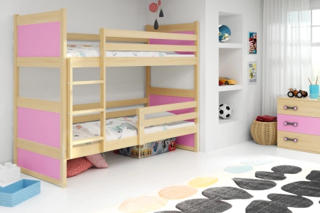 Juniorská poschodová posteľ RICO 90X200 s matracom, borovicová/ružová