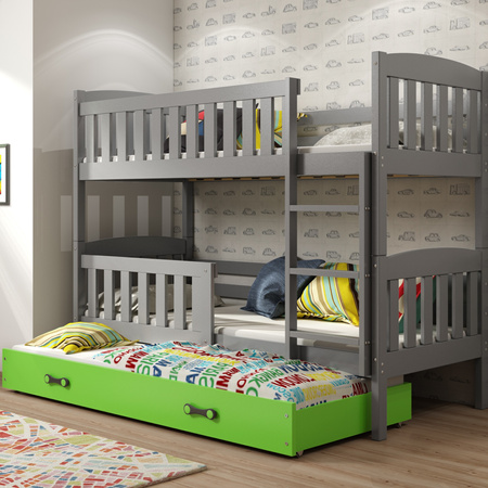 Trojposteľ KUBUŚ 90X190 so zásuvkou, grafitová/zelená