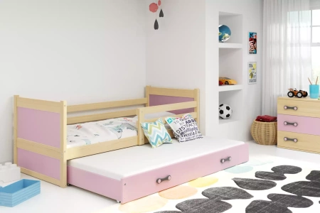 Dospievajúca posteľ Rico 90x190 s matracom a zásuvkou, borovicová/ružová