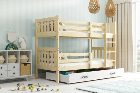 Juniorská poschodová posteľ KACPER 90X190 so zásuvkou, borovica/biela