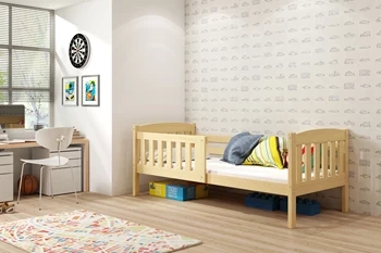KUBUŚ 90X200 jednolôžková posteľ pre mladých s matracom, borovica