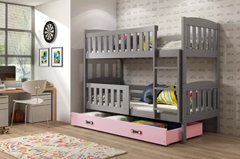 Poschodová posteľ KUBUŚ 90X190 so zásuvkou, grafit/ružová