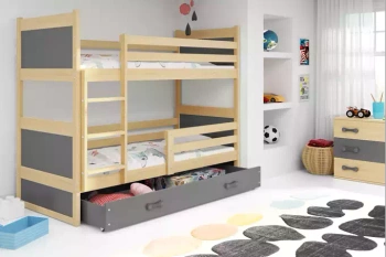 Poschodová posteľ pre mladých RICO 90X190 so zásuvkou, borovica/grafit