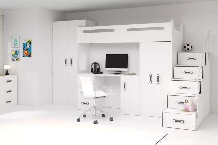 MAX 4 80X200 jednolôžková posteľ pre mladých s písacím stolom, biela