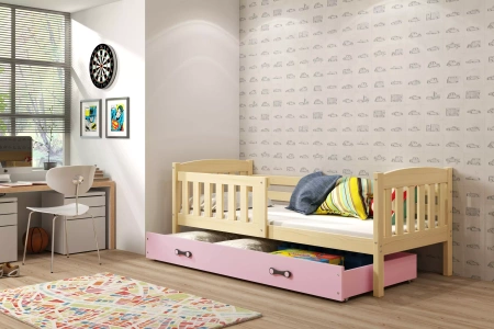 KUBUŚ 80X190 jednolôžková posteľ pre mladých so zásuvkou, borovicová/ružová