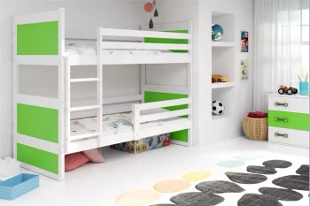 Juniorská poschodová posteľ RICO 90X190 s matracom, biela/zelená