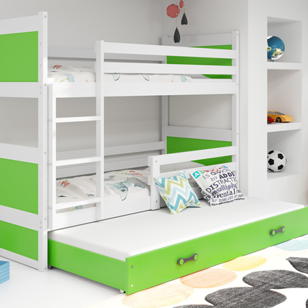 Juniorská trojmiestna posteľ RICO 90X200 so zásuvkou, biela/zelená