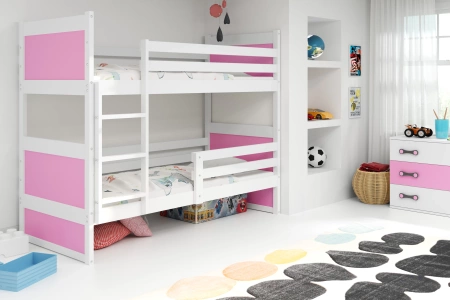 Poschodová posteľ pre mladých RICO 90X200 s matracom, biela/ružová