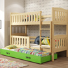 KUBUŚ 90X200 mládežnícka trojmiestna posteľ so zásuvkou, borovicová/zelená