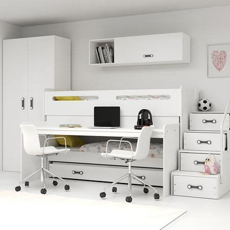 MAX 1 80X200 trojlôžková posteľ pre mladých s písacím stolom, biela