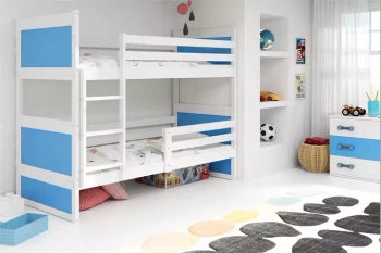Poschodová posteľ pre mladých RICO 90X190 s matracom, biela/modrá
