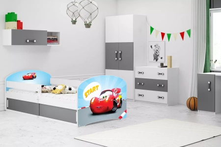 LUKI 1 80X160 jednolôžková posteľ s úložným priestorom, Car, biela