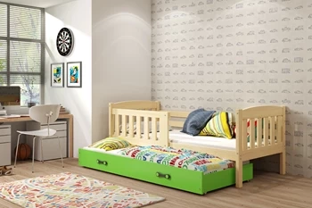 Výsuvná posteľ pre mladých KUBUŚ 80X190 so zásuvkou, borovicová/zelená