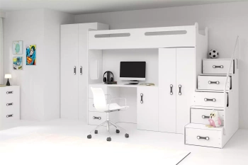 MAX 4 80X200 jednolôžková posteľ pre mladých s matracom a stolom, biela