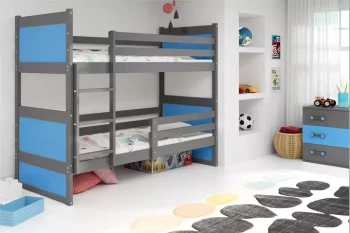 Poschodová posteľ pre mladých RICO 90X190 s matracom, grafit/modrá