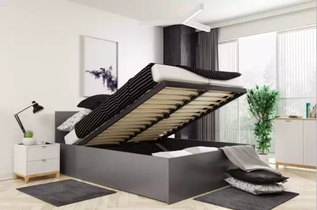 Spálňová posteľ PANAMAX 160X200 s matracom a boxom, grafitová