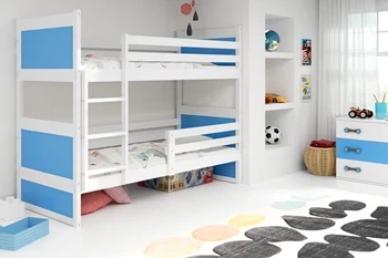 Poschodová posteľ pre mladých RICO 90X200 s matracom, biela/modrá