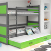 Trojposteľ RICO 90X200 pre mladých s matracom a zásuvkou, grafitová/zelená