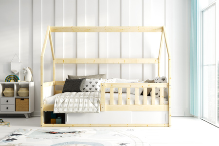 SMART 2 HOUSE jednolôžková posteľ 80X160 s matracom a úložným priestorom, prírodné drevo