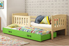 Výsuvná posteľ pre mladých KUBUŚ 80X190 s matracom a zásuvkou, borovicová/zelená