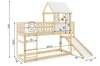 Poschodová posteľ so šmykľavkou - mezanín, domček z prírodného dreva 90x200