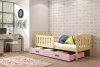 KUBUŚ 90X190 jednolôžková posteľ pre mladých s matracom a zásuvkou, borovicová/ružová
